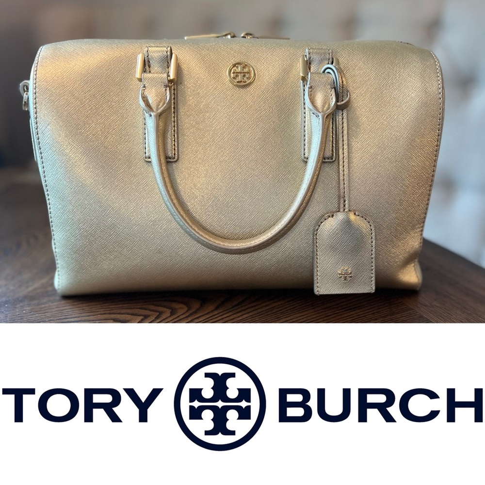 ⬇️ REDUCED! Tory Burch Robinson Middy Satchel in Gold Saffiano Leather